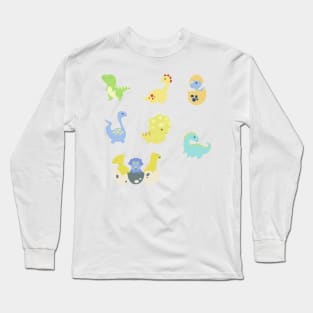 colorful baby dinos sticker pack design Long Sleeve T-Shirt